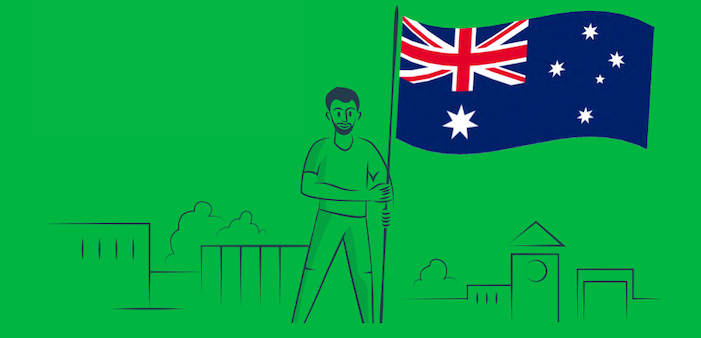Illustrated person holding Australian flag